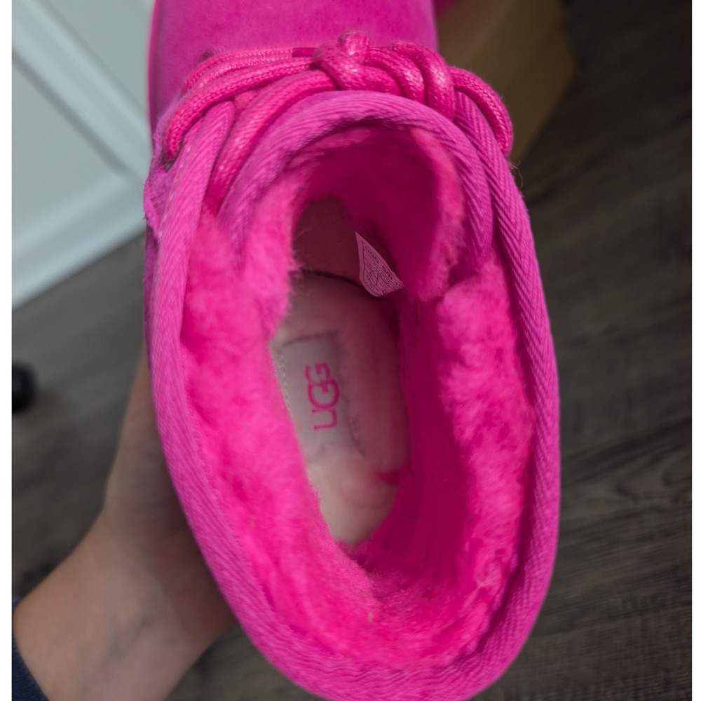 🆕 UGG Suede Neumel Lace Up Wool Lined Chukka Warm Boots Big Kid Sz 6 Neon Pink - Picture 10 of 12